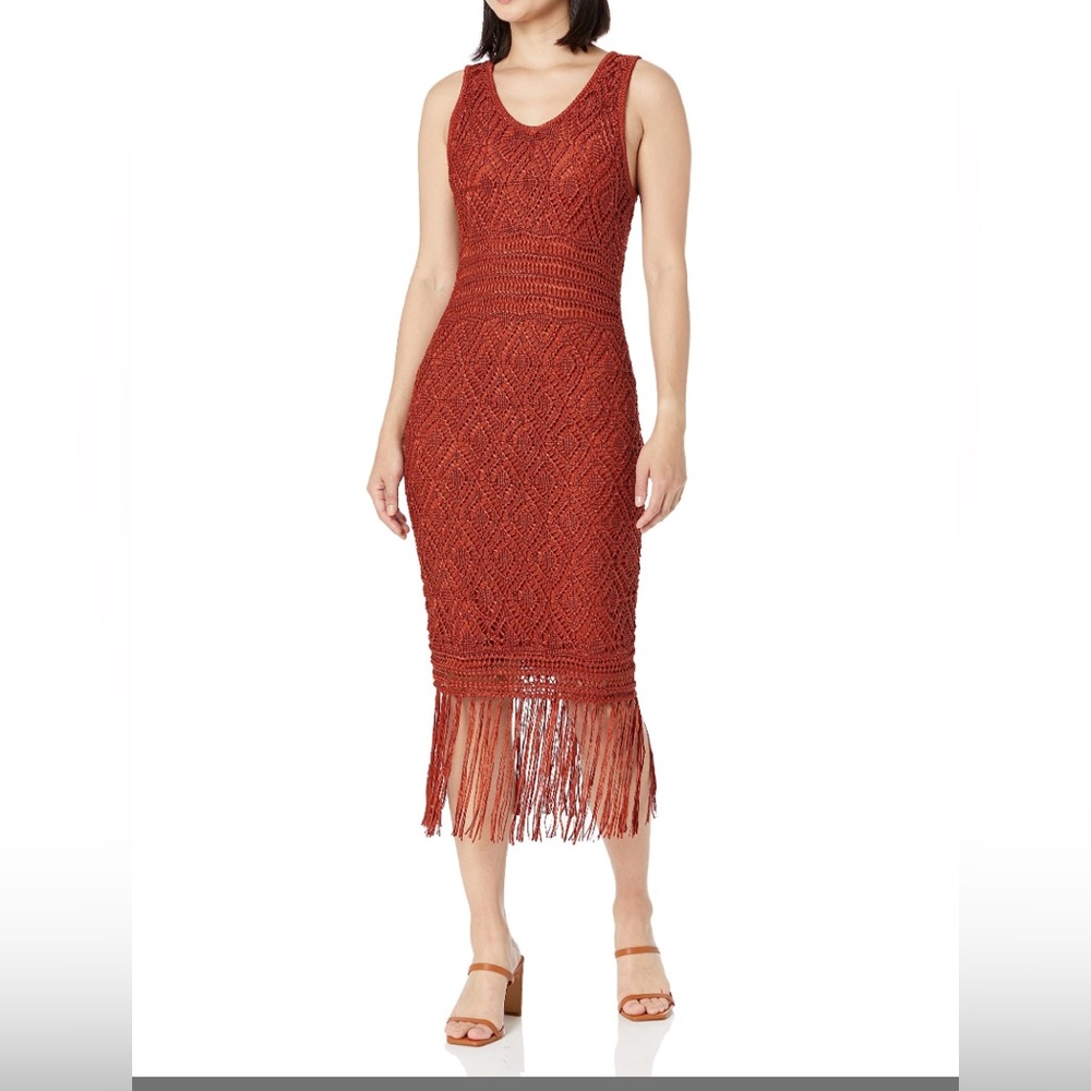 Club Monaco Terracotta Fringe Midi Dress